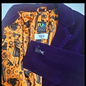 Hocus Pocus Halloween women's blazer orange velvet purple black cat size 6